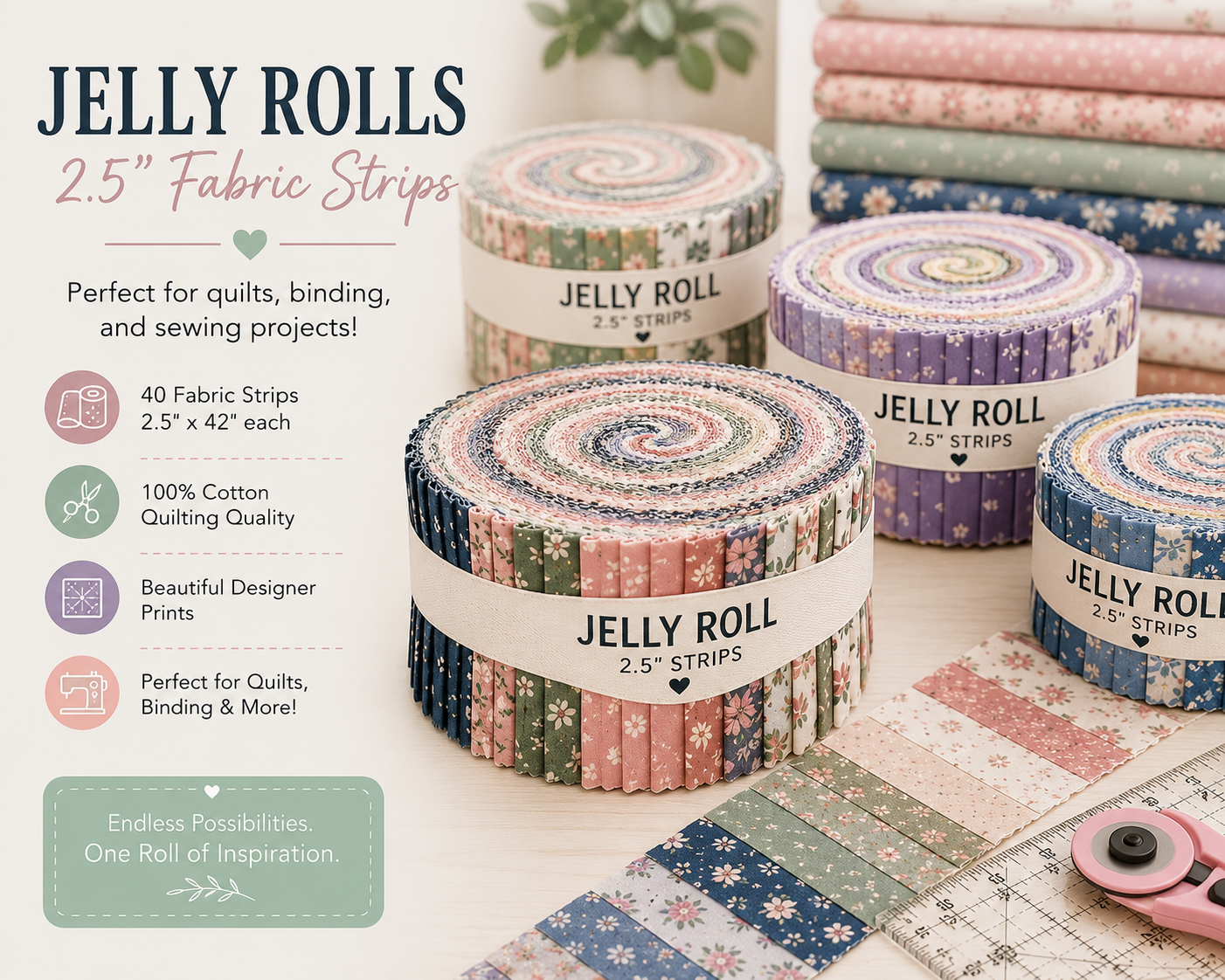 Premium Jelly Roll – 2.5" Fabric Strips (random)